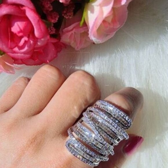 NEW Elegant Spiral Design Silver White Sapphire Natural Stone Ring - Picture 2 of 15